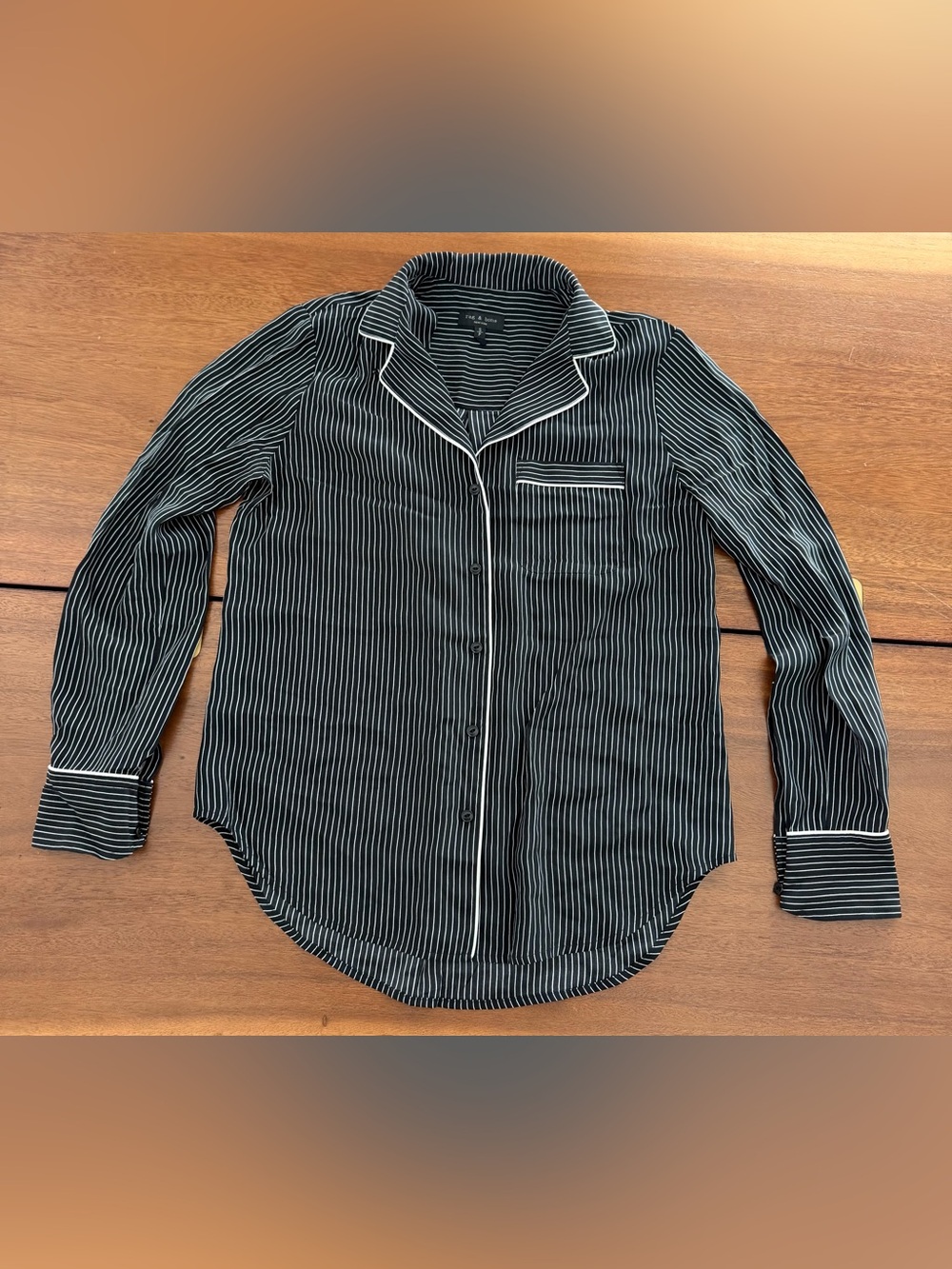 rag & bone Silk Black and White Pinstripe Button-Down Blouse